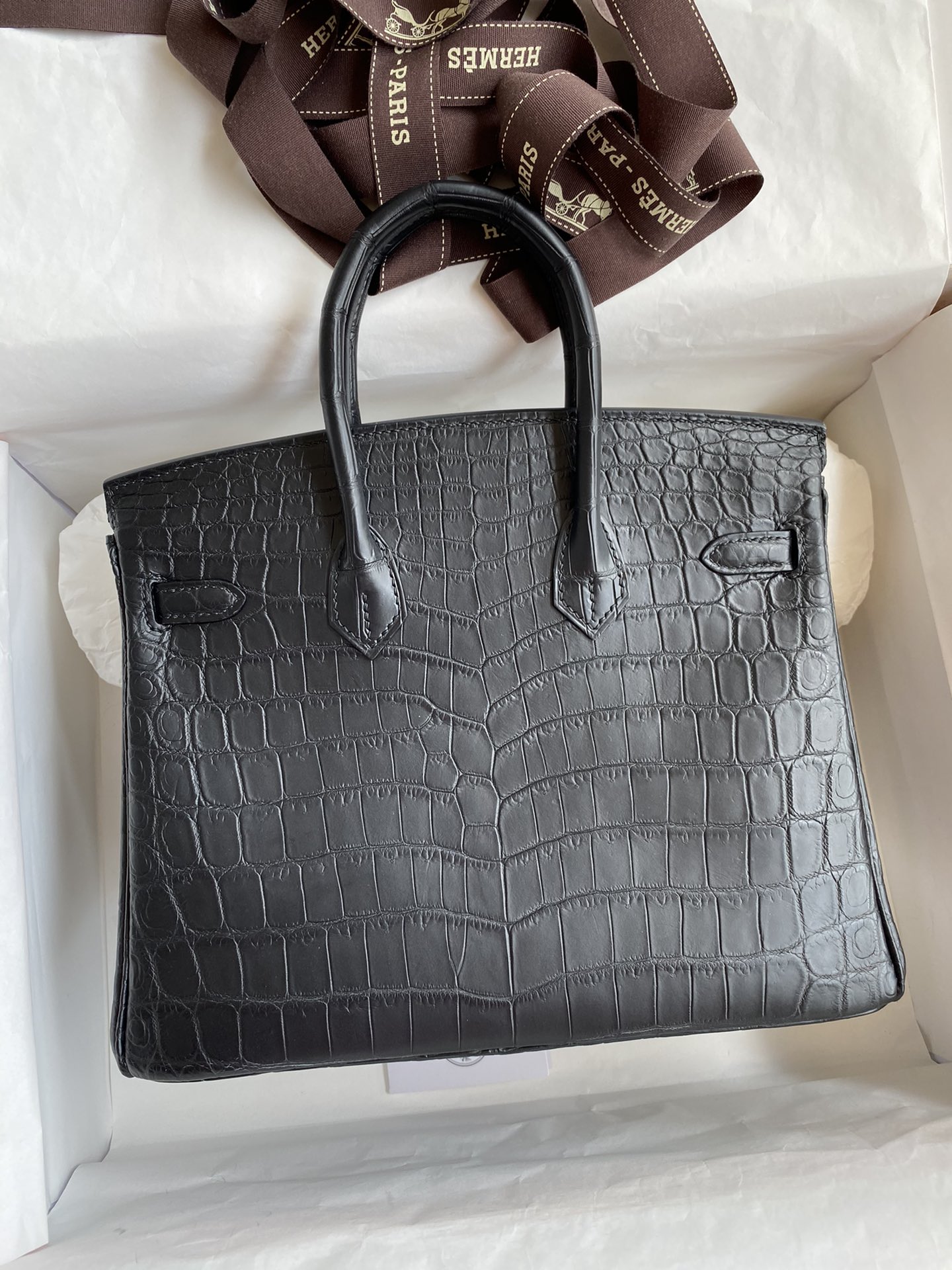 Hermes Birkin 25CM Handmade Bag In Black Crocodile Niloticus Matte Skin